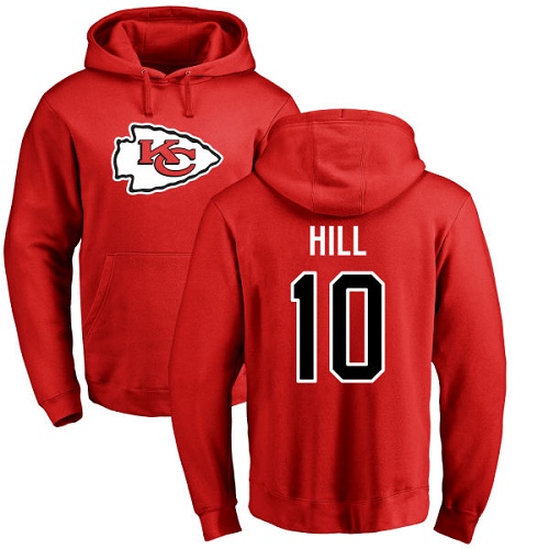 Men Kansas City Chiefs 10 Hill Tyreek Red Name and Number Logo Pullover Hoodie